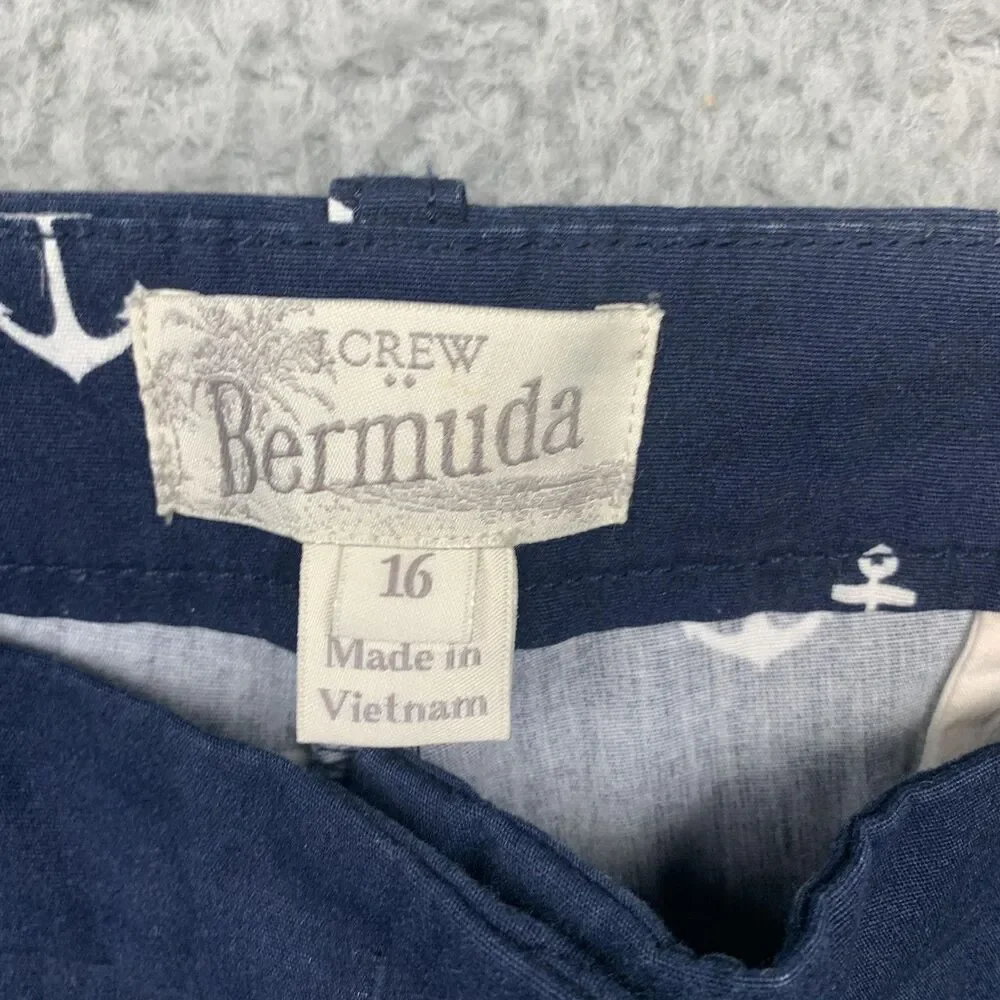 J.Crew Shorts Womens 16 Blue Anchor Print Bermuda Twill Nautical Coastal